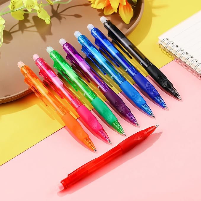 USUAL 0.5mm 8 Color Erasable Gel Pens, Make Mistakes Disappear, Fine Point Retractable Erasable Gel Pens for Writing, Drawing, Office, Planner, School Supplies
