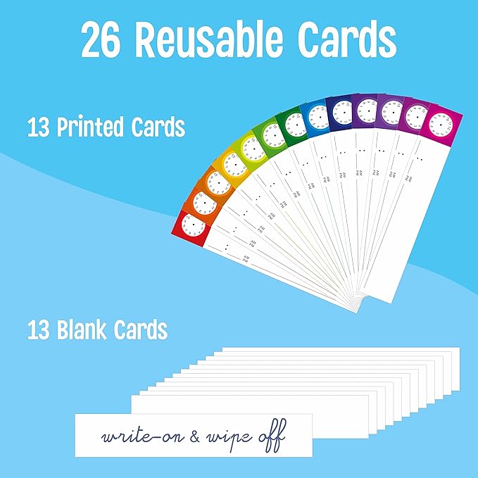 Daily Schedule Pocket Chart, Classroom Charts with 13+1 Pockets, 13 Double-Sided Reusable Colored Cards, 13 Blank Ones and 2 Over-Door Mounting Hangers Include (Black, 13” x 36”)