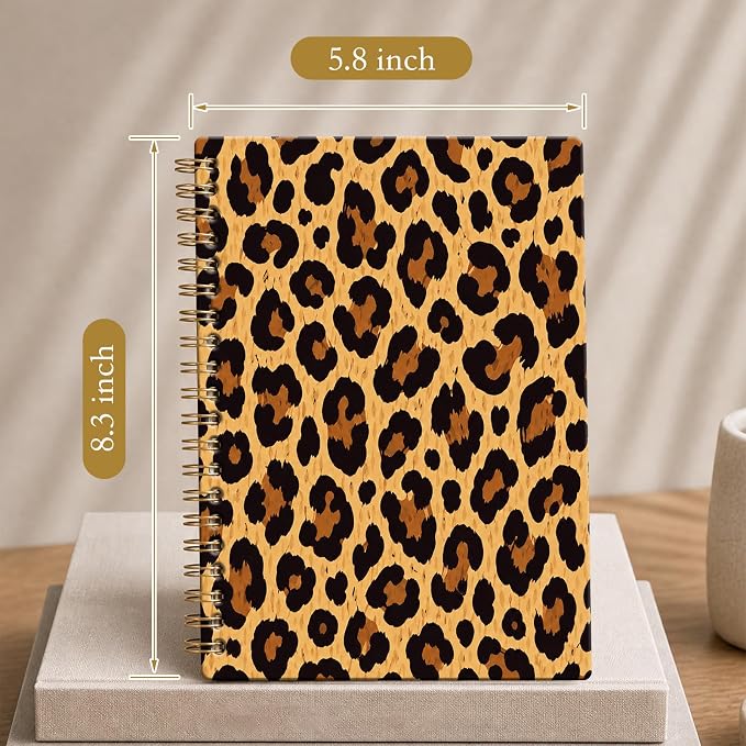 ATJFKIXL Cute Spiral Journal Notebook, A5 120 Page College Ruled Wirebound Notebook, Soft Cover for Students Office Notes and Planning - Tan Leopard Pattern