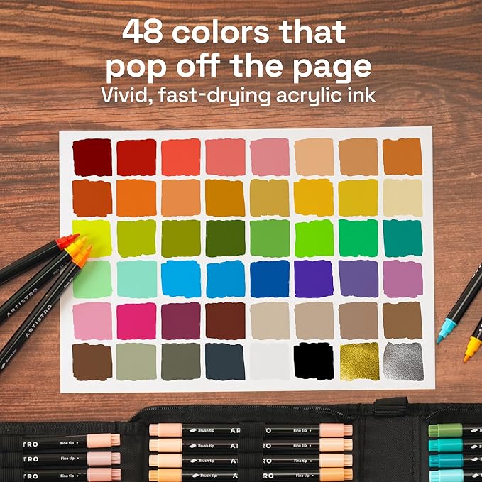 ARTISTRO Acrylic Paint Pens With Storage Bag for Calligraphy - Markers With Brush and Fine Precision Tips - Multisurface Painting for Fabric, Rock, Glass, and More