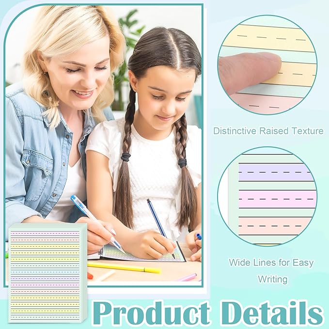 100 Sheets Handwriting Paper 8.5”x11” Double Side Colored Primary Writing Paper for Kids with ADHD 0.5” Tactile Writing Lines Spacing Multi-Sensory Ruled Handwriting Tablet Dysgraphia Pad for Children