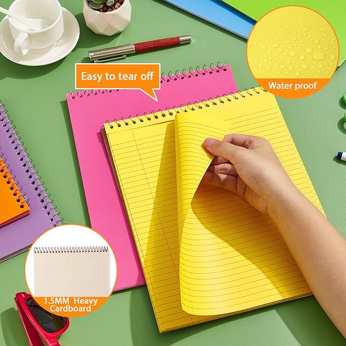 gisgfim 6 Pcs Colorful Top Bound Spiral Notebooks 8.5" x 11" College Ruled Aesthetic Legal Pad Steno Pads Colored Paper Assorted Covers Wirebound Notepad for Writing School Office Supplies