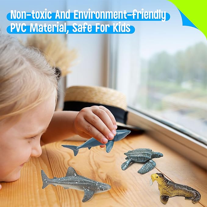 12 Marine Animal Figurines for Kids, Plastic Animal Toys Tiny Portable Sea Creature Figures Playset Montessori Toy Educational Game for Homeschool Preschool Toddler Kids