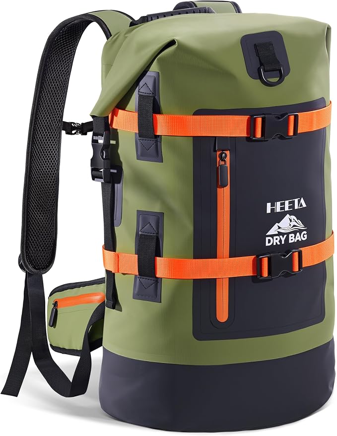HEETA Dry Bags Waterproof Backpack 40L for Men & Women, Roll Top Heavy Duty | Cushioned Hiking Backpack, for Kayaking Boating Paddle Boarding Fishing Travel Camping Beach Vacation Cruise Ship Essentials