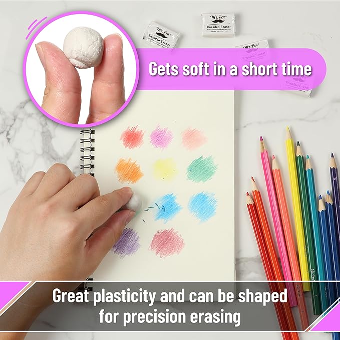 Mr. Pen- Kneaded Eraser, 12 Pack, White Kneaded Erasers for Artists, Art Eraser, Kneadable Erasers Bulk