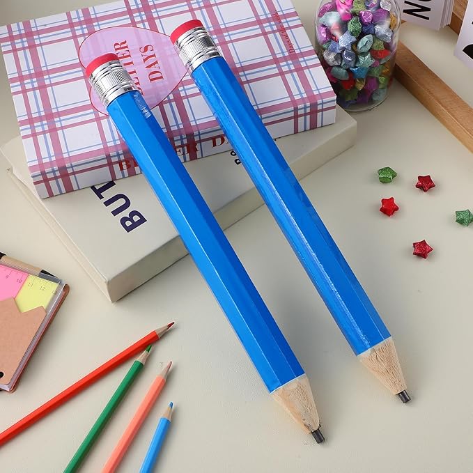 STAHAD Giant Wooden Pencils 2pcs Jumbo Novelty Extra Large Blue Pencils for School Drawing Writing Supplies for Preschoolers
