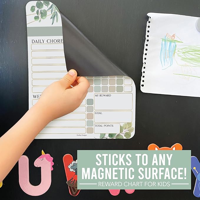 Hadley Designs Magnetic Chore Chart for Kids Multiple Kids – Dry Erase Chores Chart for Adults and Teens, Responsibility Task List for Family, Fridge Task Board Tracker at Home, Greenery Chore Board