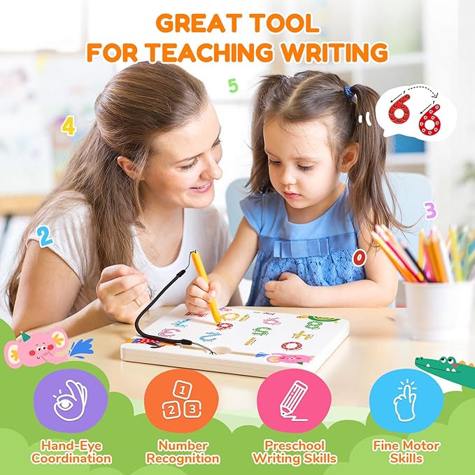JoyCat Double-Sided Magnetic Animal Number Tracing Board - 2-in-1 Numbers 1-20 Writing Toys for Toddlers & Kids, Preschool Math Manipulatives, Kindergarten Educational Learning Gifts for 3-5 Year Olds