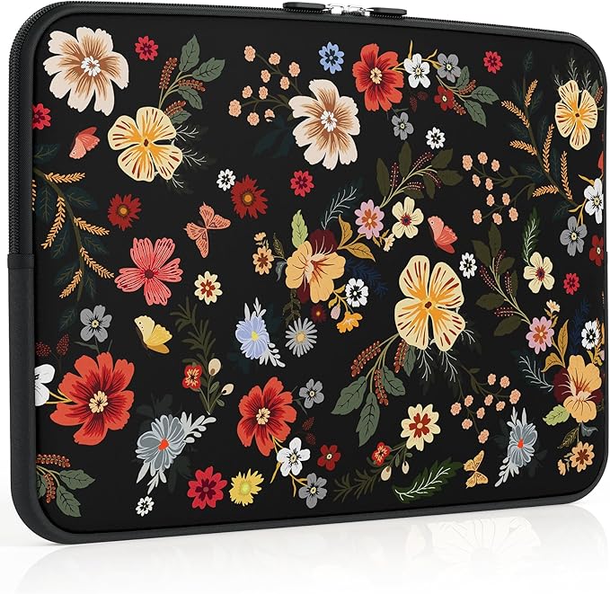 iCasso Laptop Sleeve 13 inch for MacBook Air 13-13.6 inch, Stylish Laptop case for MacBook Pro 13 inch, Slim Protective Travel Carrying Case for MacBook Pro 14 inch, Chromebook, HP, Dell, Black Floral