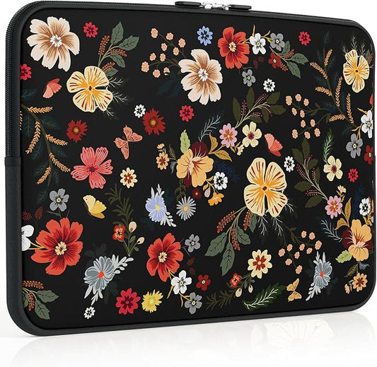 iCasso Laptop Sleeve 13 inch for MacBook Air 13-13.6 inch, Stylish Laptop case for MacBook Pro 13 inch, Slim Protective Travel Carrying Case for MacBook Pro 14 inch, Chromebook, HP, Dell, Black Floral