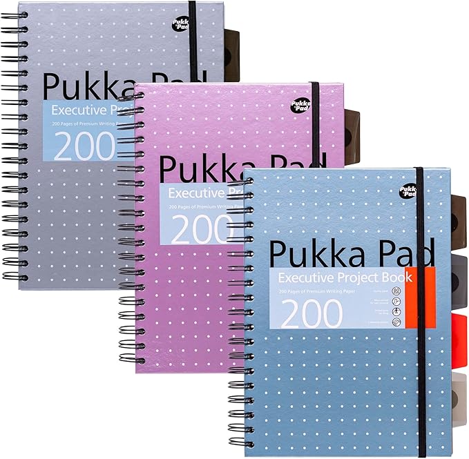 Pukka Pad 5 Subject Spiral Notebook 12-Pack - 200 Pages, 100 Sheets of 80GSM Paper with Repositionable Dividers & Perforated Edges for School & Office Planning & Organization - B5-7 X 10, Metallic