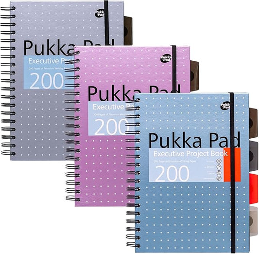 Pukka Pad 5 Subject Spiral Notebook 12-Pack - 200 Pages, 100 Sheets of 80GSM Paper with Repositionable Dividers & Perforated Edges for School & Office Planning & Organization - B5-7 X 10, Metallic