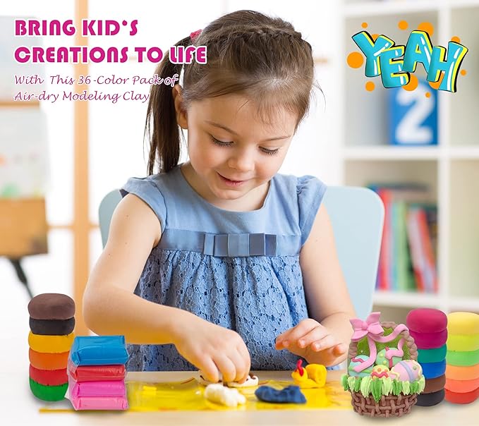 Air Dry Clay, 36 Colors Modeling Clay Kit with 3 Sculpting Tools, Magic Foam Clay for Kids and Adults, DIY Molding Clay Gift for Boys and Girls