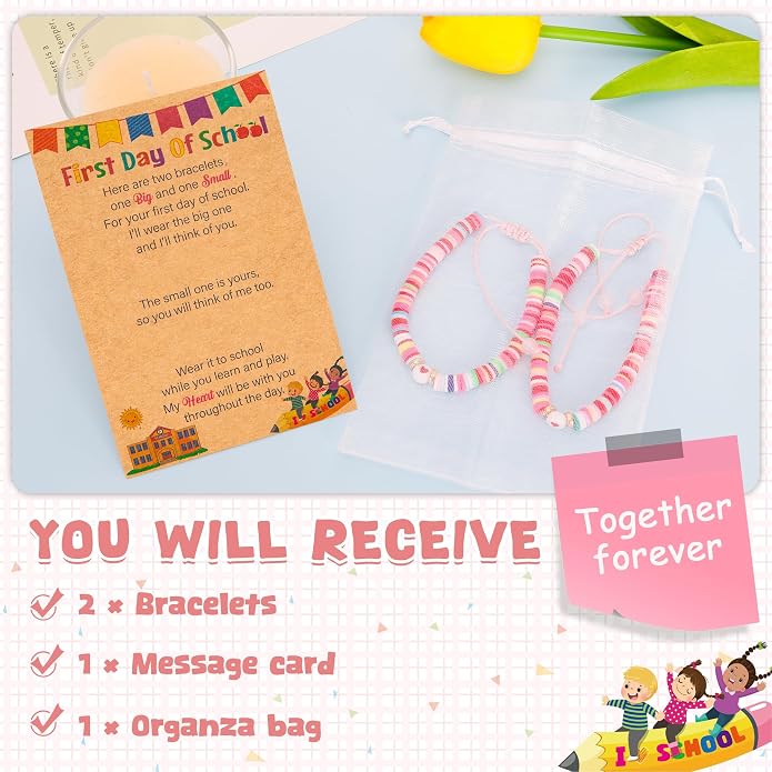 EOBOH First Day of School Bracelet Mommy and Me, Prek Matching Wish Bracelets Set, Adjustable Bracelet for Boys Girls Gifts Stuff Bulk