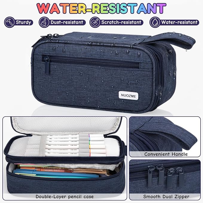 Double Layer Large Big Capacity Pencil Case Pouch Bag with Double Zipper | 5 Compartments Multiple Pockets, Aesthetic Canvas Stationery Pen Case Bag for Teens Girls,Boys,Students,College