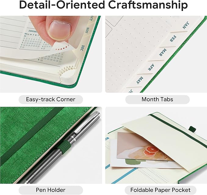 2026-2027 Weekly and Monthly Planner (July 2026–December 2027), 6.5"x8.5", Vertical Layout, 18 Months Agenda with Month Tabs & Pocket, Academic Calendar with Vegan Leather Cover,Green