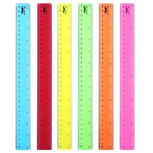Mr. Pen- Plastic Rulers, 12 Inch, 6 Pack, Assorted Colors, Scratch-Resistant Design with Inches and Centimeters, Durable Transplant Rulers for Crafting Office & School, School Supplies