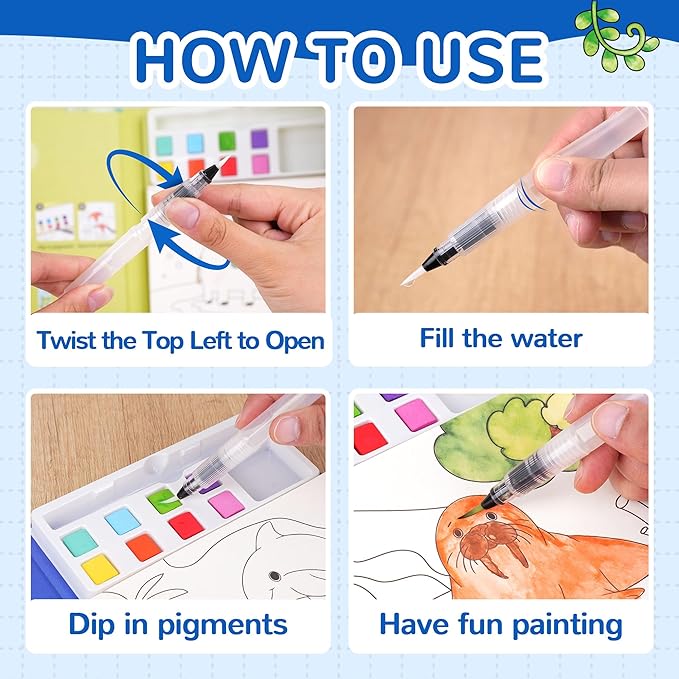 YPLUS Paint with Water Coloring Book for Toddlers, Mess Free Watercolor Painting Set with Brush, 26 Pages & 8 Color Palettes, DIY Art Craft Travel Toy Gift for Kids Ages 1-3 2-4 4-6 (Sea Animals)