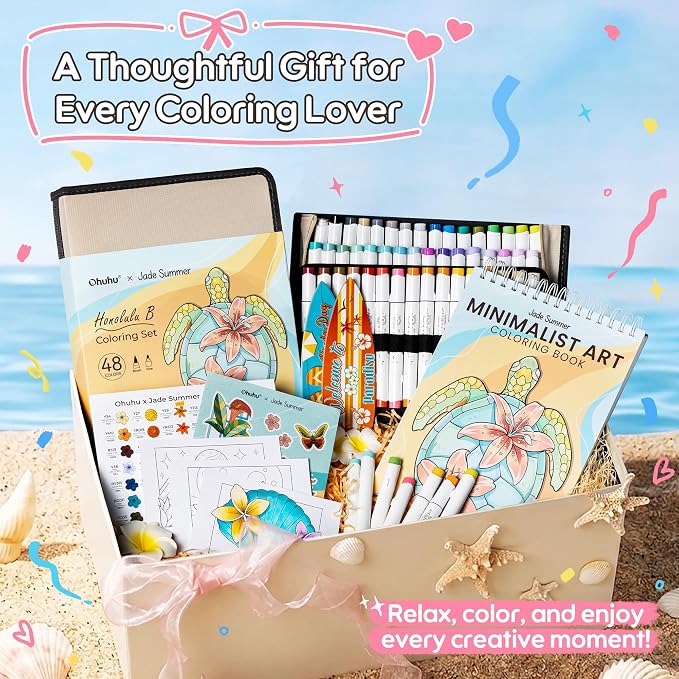 Ohuhu x Jade Summer Coloring Set 47 Alcohol Markers & Coloring Book