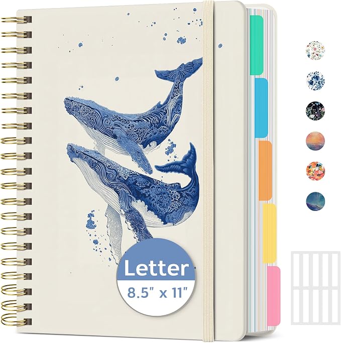 Taja Large Spiral Notebooks for Work 5 Subject with Removable Dividers