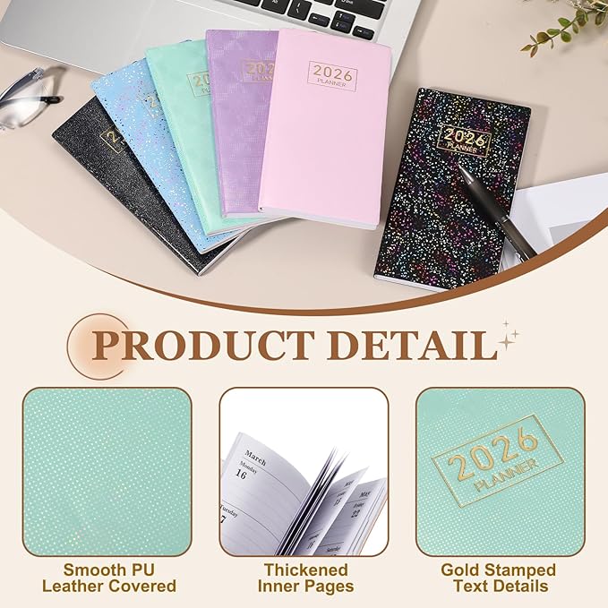 PATIKIL 2026 Daily Planner Notebook, 6.8 x 3.8" 64 Sheets Undated to Do List Daily Weekly Monthly Goals Pocket Notebook for Office Home Study Work Weeding Time Management, Laser Green