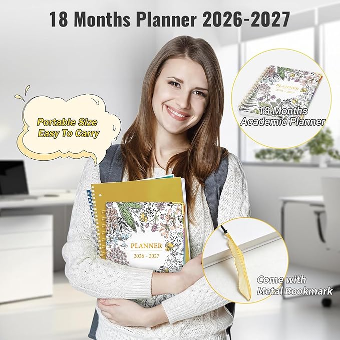 Daily Planner 2026-2027, 18 Month Planner with Tabs, January 2026 - June 2027 Weekly and Monthly Academic Year Calendar Spiral Time Management, 100GSM Thick Paper, Twin-Wire Binding, A5 Size, Multicolor