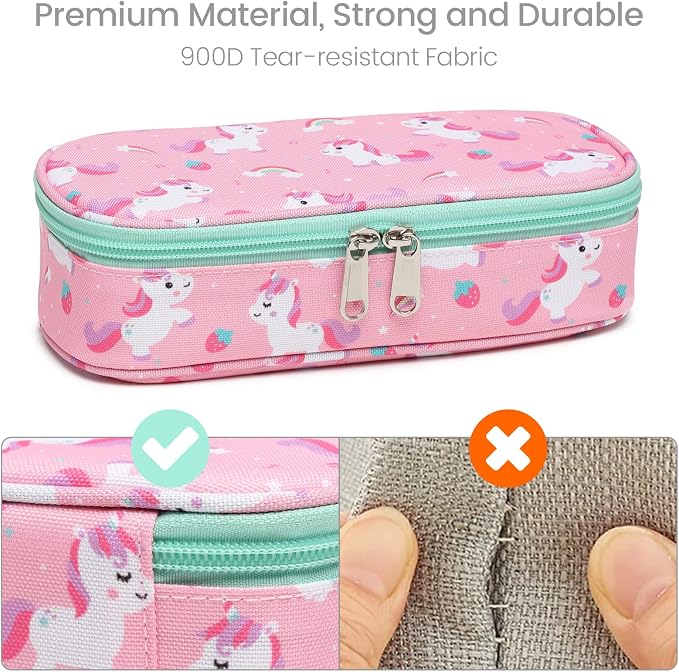 Cambond Pencil Case for Girls - Large Capacity Multi-slot Kids Pencil Pouch Holder for School, Long-lasting Cute Pencil Box for Girls Kids, Pink Unicorns