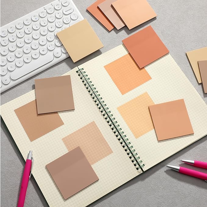 Marspark 500 Sheets Transparent Sticky Notes with Marker, 3x3 Inch See Through Sticky Notes, Self-Adhesive Translucent Clear Note Pads for Bible Journaling Memo Office School Supplies(Brown)