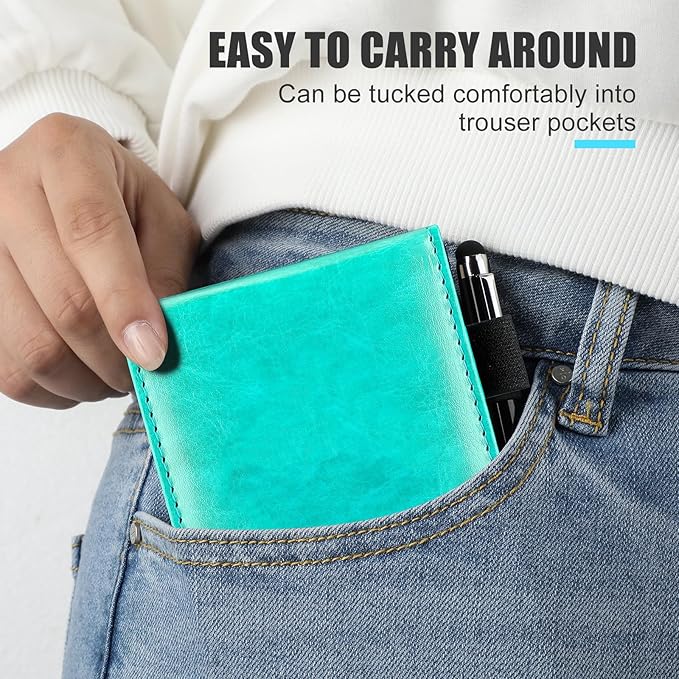 Outus 10 Pcs Mini Pocket Notepad Holder Set Included Small Leather Pocket Notebook Holder with 50 Lined Sheets, Metal Pen, 8 Pcs 3 x 5 Inch Memo Book Refills, 30 Lined Paper Per Note Pad (Bright Blue)