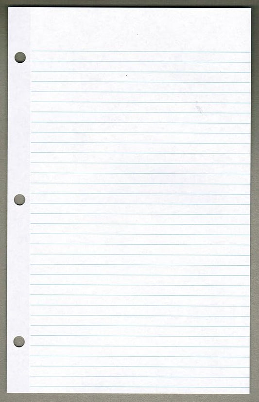 Ruled Filler Paper, 6" x 9.5", White, Reinforced, 3-Holes, 100 Sheets