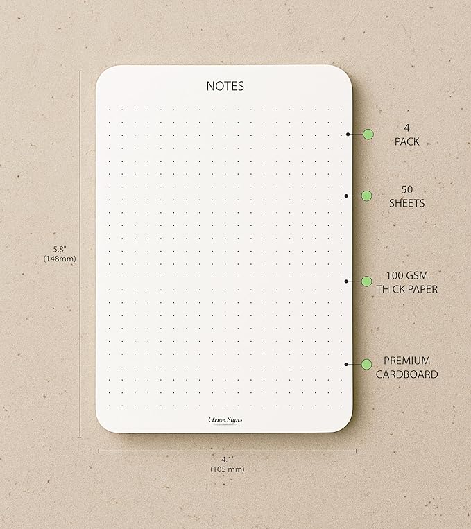 CLEVER SIGNS Memo Pads A6 Size (5.8" x 4.1") – 4-Pack, 50 Sheets Each, Premium Quality Paper with Cardboard Back Support – Perfect for Planning, Note-taking, Journaling, and Organizing