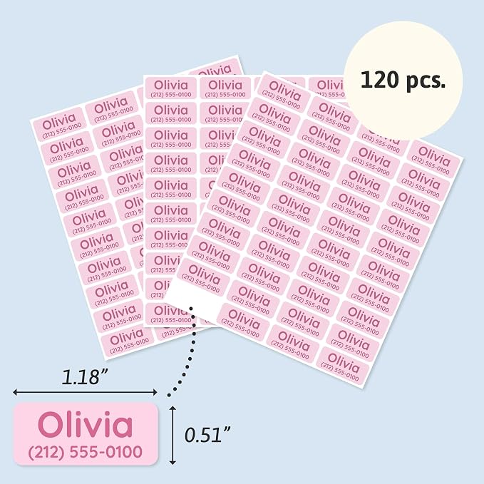 TeddyLabels - Clothing Labels for Nursing Home (120) – Self-Adhesive Name Tags for Clothes and Personal Items. Personalized Labels for Daycare, Nursing Homes, and Laundry Use - Light Pink