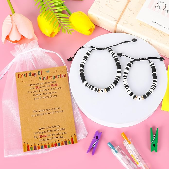 Back to School Supplies, First Day of Kindergarten Bracelet, Back to School Bracelet Mommy and Me, Prek Matching Wish Bracelets Set, Adjustable Bracelet for Boys Girls Gifts Stuff Bulk