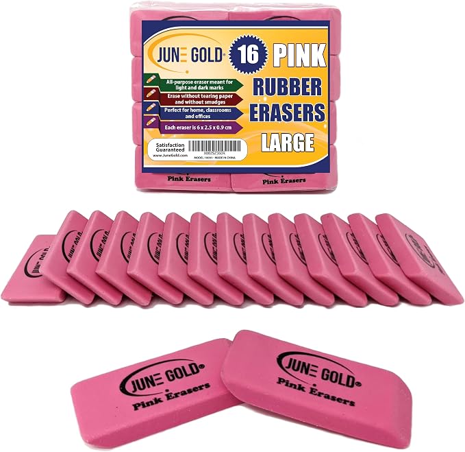 June Gold 16 Pink Rubber Erasers