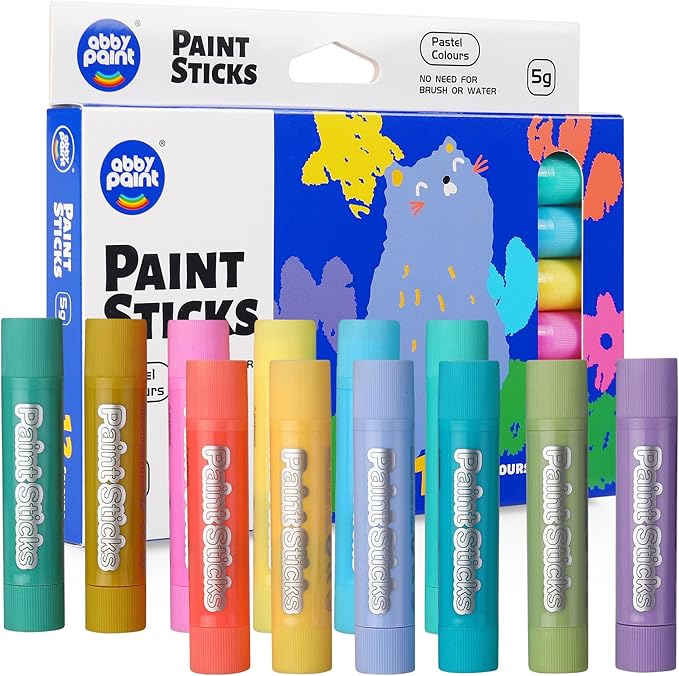 12 Pastel Colors Tempera Paint Sticks - Washable & Quick-Drying Art Supplies for Kids, Non-Toxic Mess-Free Crafting on Paper, Wood & Glass