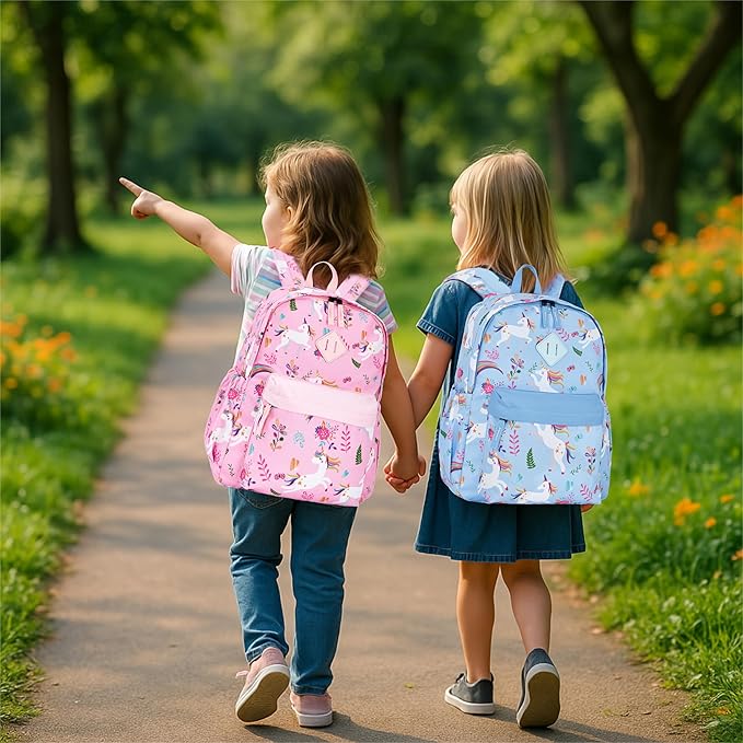 KK CRAFTS Preschool Backpack Kindergarten Little Kids Toddler Elementary School Backpacks for Boys and Girls with Chest Strap(15Inch, Blue Unicorn)