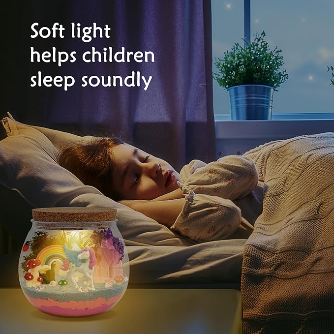 Light-Up Unicorn Terrarium Gifts, DIY Night Light Kit with Remote Control and 13 Lighting Colors, Night Light for Birthday, Children's Day, Halloween, Christmas or New Year Gifts for Girls Ages 5-10