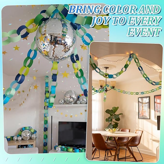 Lincia 600 Sheet Paper Chain Garland Strips 1x8 Inch with Double Sided Tape, DIY Construction Paper Chains for Birthday Wedding Holiday Party Decorations, Crafts Supplies (Blue)