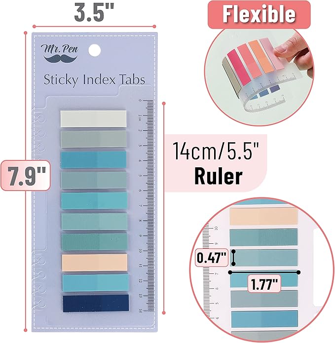 Mr. Pen- Colorful Sticky Tabs, 1600 pcs, Translucent Page Markers, Water-Resistant Book Tabs for Annotating, Bible Study, Planning, Indexing & Document Organization