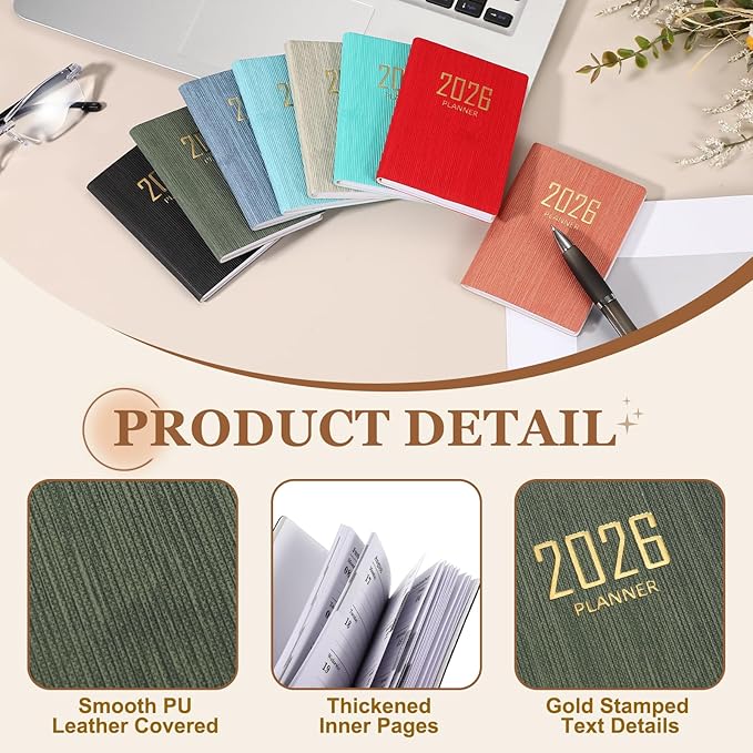 PATIKIL 2026 Daily Planner Notebook, 4.2 x 3.1" 64 Sheets Undated to Do List Daily Weekly Monthly Goals Pocket Notebook for Office Home Study Work Weeding Time Management, Dark Green