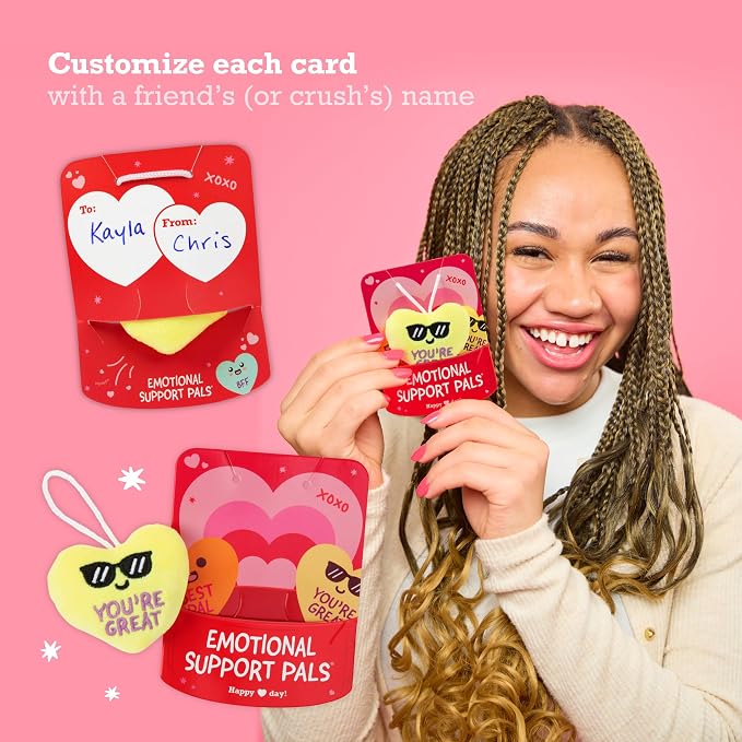Emotional Support V-Day Heart Cards by Relatable - The Cute Classroom Valentines for Kids, Friendship Gifts, or Gifts for Girlfriend - Includes 10 Plushies with 10 Cards