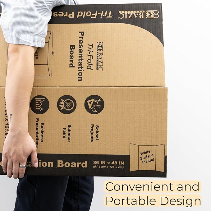 BAZIC 36" X 48" White Tri-Fold Corrugated Presentation Board (Case of 24)