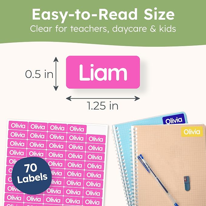 Personalized Universal Name Labels for Kids & Adults - Bright [70pcs] - Waterproof Name Stickers for School, Daycare & Clothes - Item & Supplies Name Stickers - Custom Stick On Labels