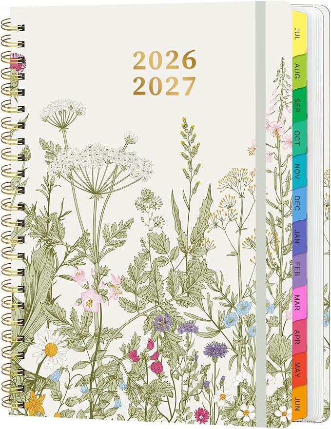 Academic Planner 2026–2027, Weekly & Monthly Calendar Planner, July 2026 – July 2027, Hardcover A5 (6.3" x 8.5") Agenda with Tabs, School Planner for Students & Teachers, Garden Flowers