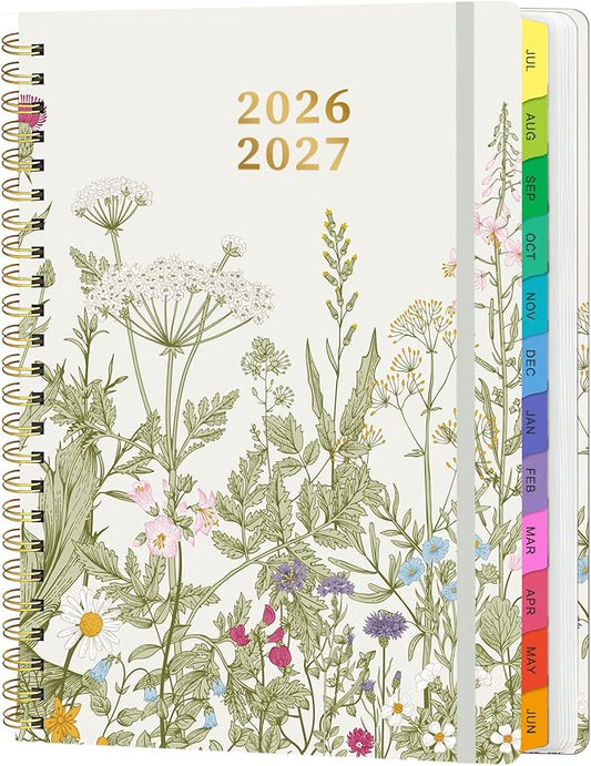 Academic Planner 2026–2027, Weekly & Monthly Calendar Planner, July 2026 – July 2027, Hardcover A5 (6.3" x 8.5") Agenda with Tabs, School Planner for Students & Teachers, Garden Flowers