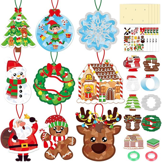 Renbuzhu 36PCS Christmas Crafts Bulk: Xmas Paper Suncatchers DIY Kit for Winter Holiday Activities Decorations, Window Stained Glass Effect Art Ornaments