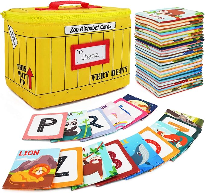 Urban Kiddy Zoo Alphabet Cards | Soft Alphabet Flash Cards, Educational Early Learning Infant Toys for Babies Infants Toddlers Boys Girls Kids Over 0 1 2 3 Years Old | My First ABC Animal Cloth Cards