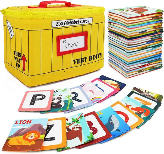 Urban Kiddy Zoo Alphabet Cards | Soft Alphabet Flash Cards, Educational Early Learning Infant Toys for Babies Infants Toddlers Boys Girls Kids Over 0 1 2 3 Years Old | My First ABC Animal Cloth Cards