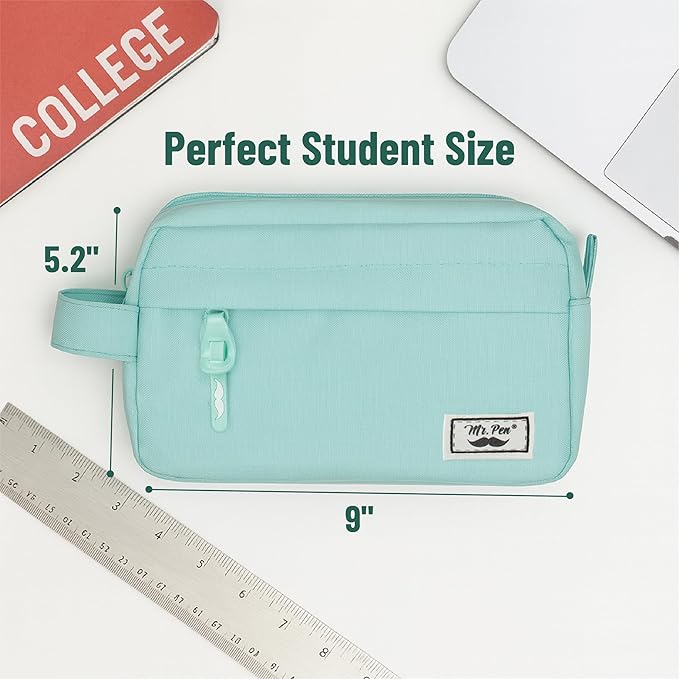 Mr. Pen Large Capacity Pencil Pouches and Bags - Mint Green School