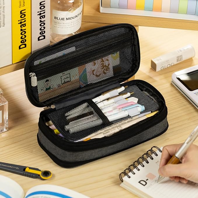 EASTHILL Big Capacity Pencil Pen Case Office College School Large Storage High Capacity Bag Pouch Holder Box Organizer (Deep Gray)